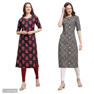 Straight Multicoloured Printed Crepe Kurta Pack Of 2