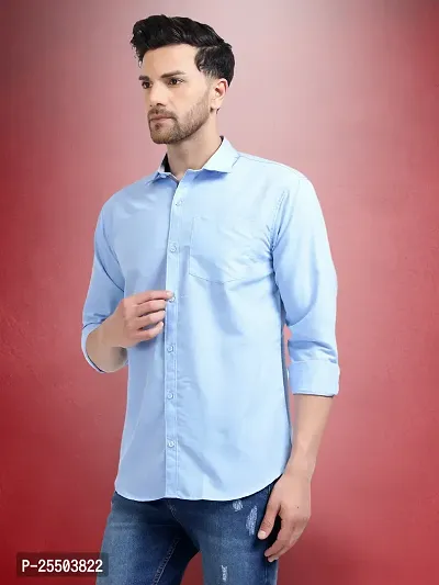 Reliable Blue Cotton Solid Long Sleeves Formal Shirt For Men-thumb2