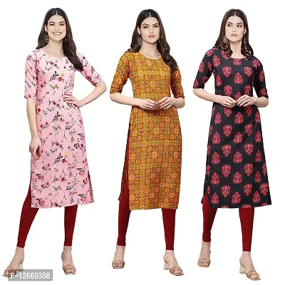 Women Crepe Digital Printed Straight Kurti  Pack of 3