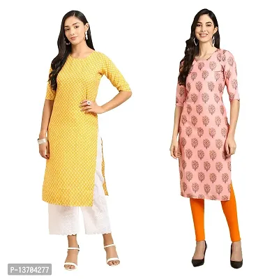 Stylish Crepe Printed Straight Kurta For Women- Pack Of 2