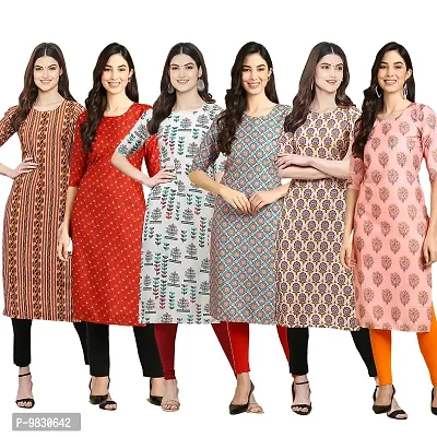 Women Crepe Digital Printed Straight Kurti  Pack of 6