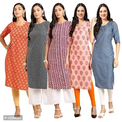 Stylish Crepe Digital Printed Straight Kurti For Women Pack of 5-thumb0