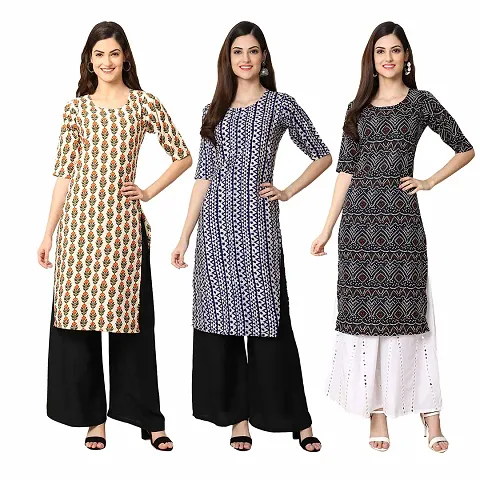 Trendy Crepe Printed Kurti - Pack of 3