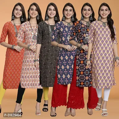 Fancy Crepe Printed Kurtas For Women Pack Of 6