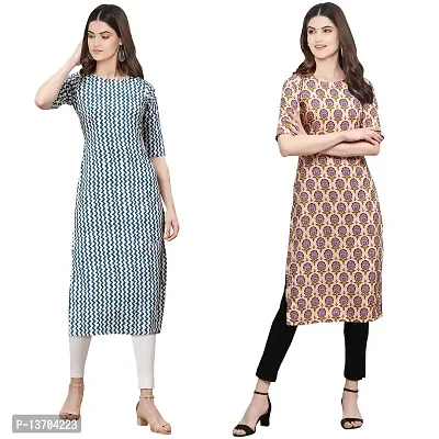 Stylish Crepe Printed Straight Kurta For Women- Pack Of 2-thumb0