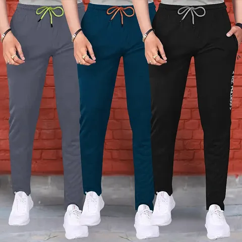 Classic Multicoloured Lycra Solid Track Pant For Men Pack Of 3