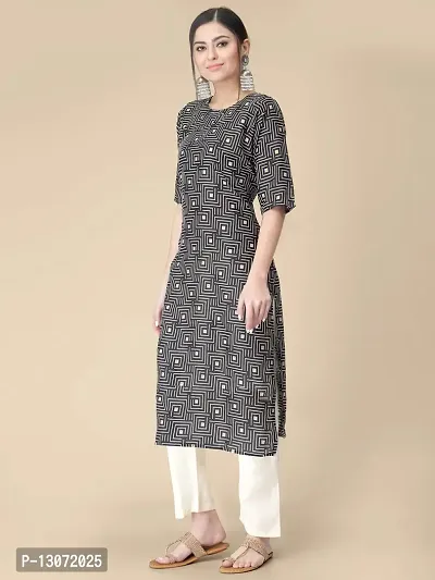 Straight Black Printed Crepe Kurta-thumb2