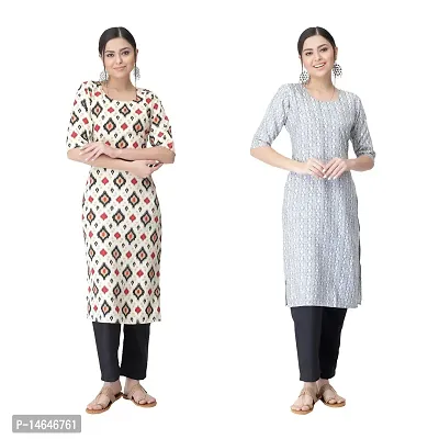 Attarctive Crepe Printed Straight Kurti Combo For Women Pack Of 2