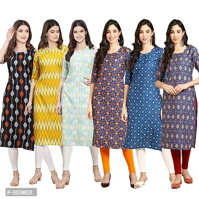 Women Crepe Digital Printed Straight Kurti  Pack of 6-thumb0