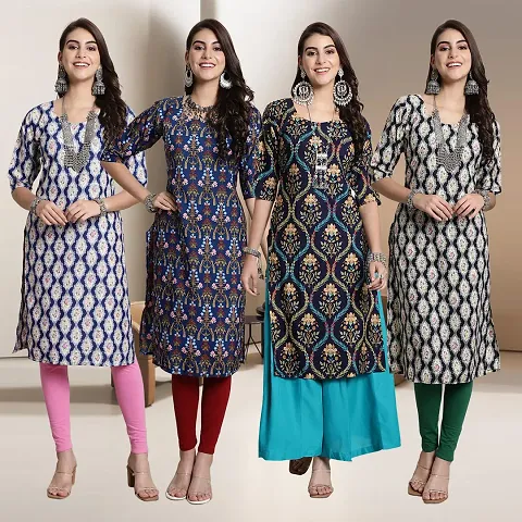 Fancy Straight Crepe Kurti - Pack Of 4