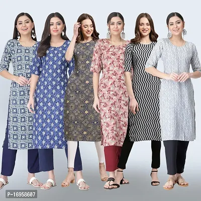 Women Stylish Crepe Printed Straight Kurta Combo