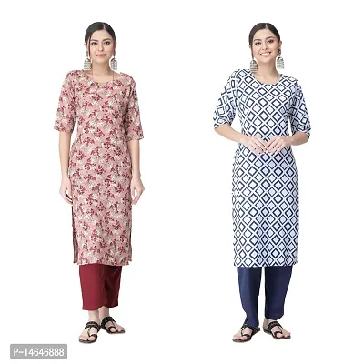 Attarctive Crepe Printed Straight Kurti Combo For Women Pack Of 2