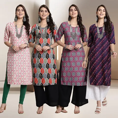 Fancy Straight Crepe Kurti - Pack Of 4