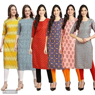 Women Crepe Digital Printed Straight Kurti  Pack of 6-thumb0