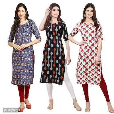 Elite Crepe Printed Straight Stitched Kurta For Women- Pack Of 3