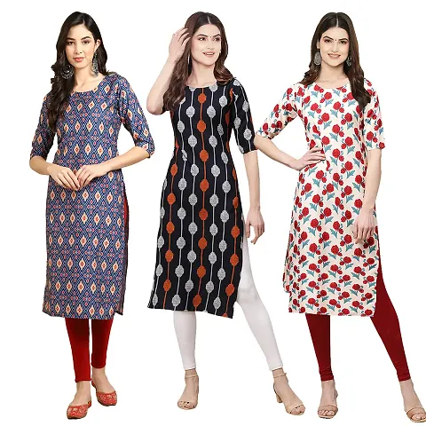 Stylish Crepe Printed Kurti - Pack of 3