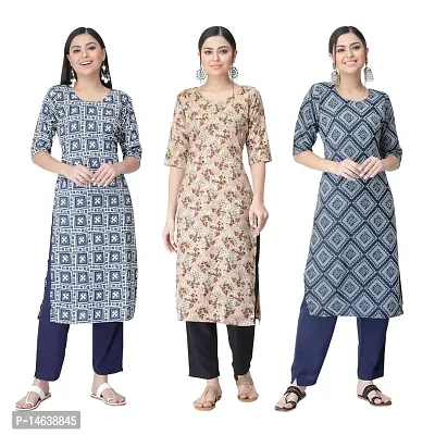 New Crepe Combo Printed Kurtis For Women Pack Of 3-thumb0