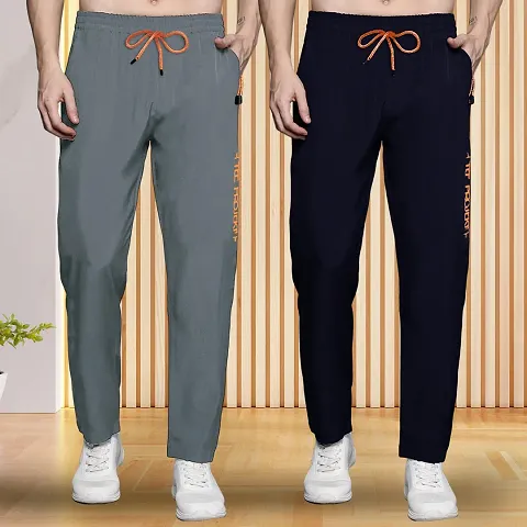 Stylish Multicoloured Lycra Regular Track Pants For Men Pack Of 2