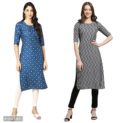 Stylish Crepe Printed Straight Kurta For Women-Pack Of 2