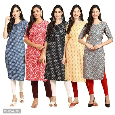 Stylish Crepe Digital Printed Straight Kurti For Women Pack of 5-thumb0