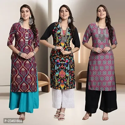 Fancy Rayon Kurtis For Women Pack Of 3-thumb0