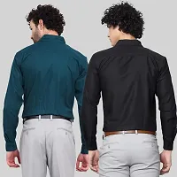 Stylish Cotton Multicoloured Solid Long Sleeves Fornal Shirt For Men Pack Of 2-thumb1