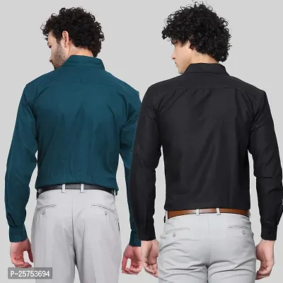 Stylish Cotton Multicoloured Solid Long Sleeves Fornal Shirt For Men Pack Of 2-thumb2