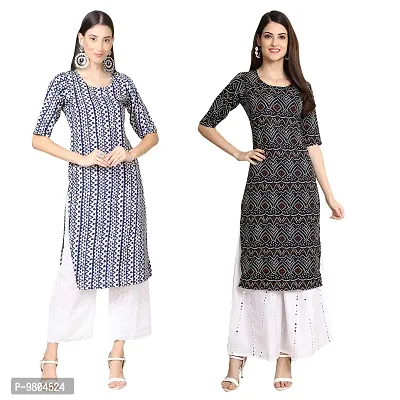 Stylish Digital Printed Woman Crepe Multicolored Kurtis Pack of 2-thumb0