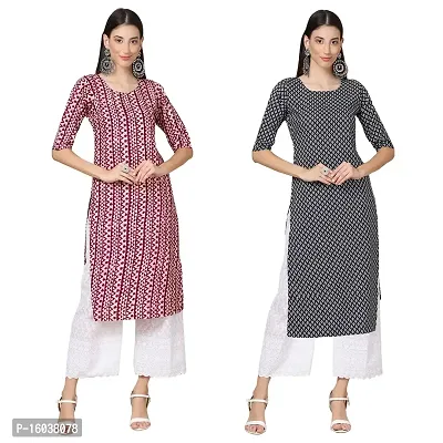 Stylish Crepe Printed Straight Kurta For Women-Pack Of 2-thumb0