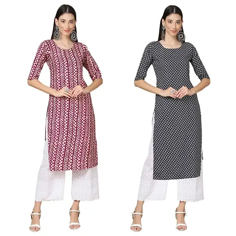 Stylish Crepe Straight Kurta For Women- Pack Of 2