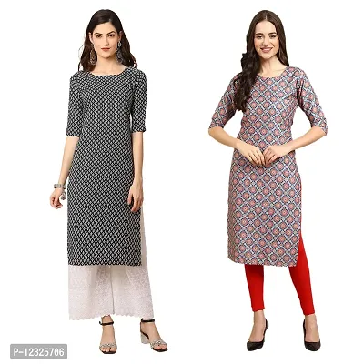 Straight Multicoloured Printed Crepe Kurta Pack Of 2