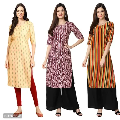 Women Crepe Digital Printed Straight Kurti  Pack of 3