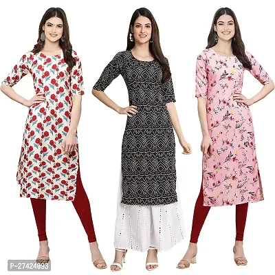 Stylish Multicoloured Crepe Stitched Kurta For Women Pack of 3-thumb0