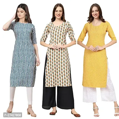 Stylish Multicoloured Crepe Stitched Kurta For Women Pack of 3