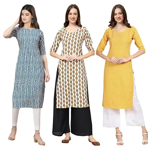 Stylish Crepe Stitched Kurta For Women Pack of 3