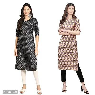 Stylish Straight Multicoloured Printed Crepe Kurta For Women Combo Pack Of 2-thumb0