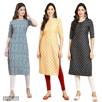 Elite Crepe Printed Straight Stitched Kurta For Women- Pack Of 3-thumb0