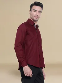 Reliable Maroon Cotton Solid Long Sleeve Casual Shirts For Men-thumb2