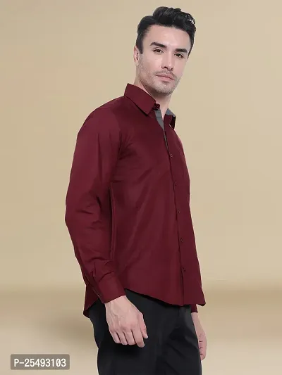 Reliable Maroon Cotton Solid Long Sleeve Casual Shirts For Men-thumb3