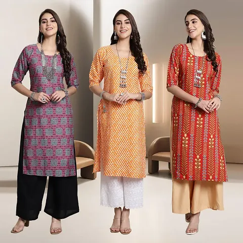 Fancy A-Line Crepe Kurti - Pack Of 3