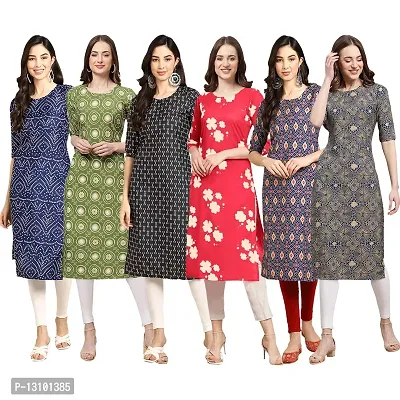 Women Crepe Digital Printed Straight Kurti  Pack of 6-thumb0