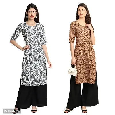 Stylish Straight Multicoloured Printed Crepe Kurta For Women Combo Pack Of 2-thumb0