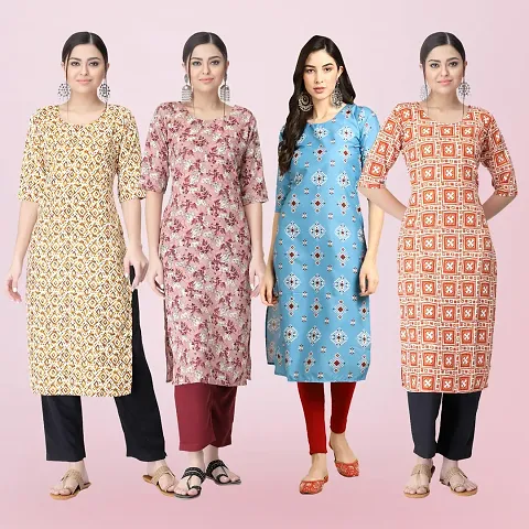 Combo Of 4 Crepe Printed Kurtis