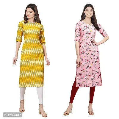 Straight Multicoloured Printed Crepe Kurta Pack Of 2