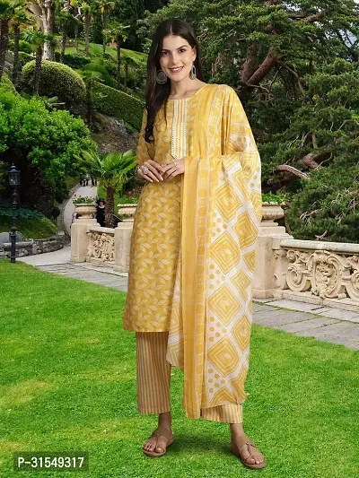 Fancy Cotton Blend Kurta Bottom And Dupatta Set For Women-thumb2