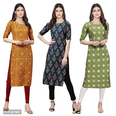 Stylish Multicoloured Crepe Stitched Kurta For Women Pack of 3