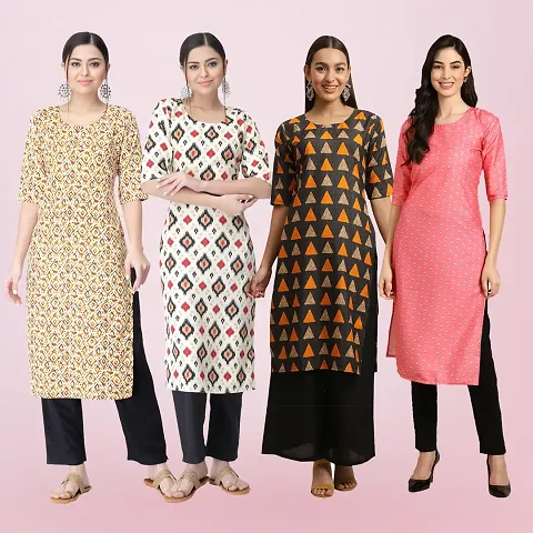 Combo Of 4 Crepe Printed Kurtis