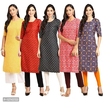 Stylish Crepe Digital Printed Straight Kurti For Women Pack of 5-thumb0