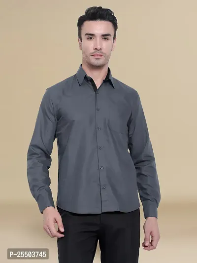 Reliable Grey Cotton Solid Long Sleeves Formal Shirt For Men-thumb5