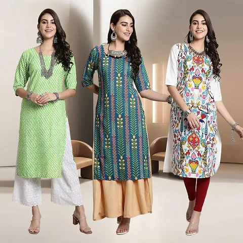 Fancy Straight Rayon Kurti - Pack Of 3